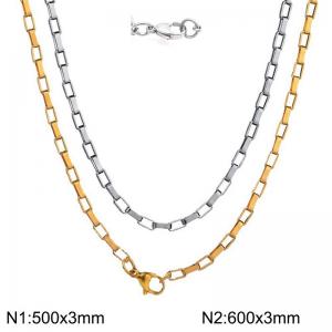 Simple and stylish stainless steel two-color square box chain with stacked necklace - KN283342-Z