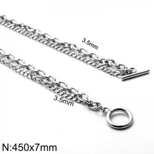 Simple and stylish stainless steel 3.5mm Cuban chain+3.5mm O-chain double-layer OT buckle necklace, chain length 45cm - KN283344-Z