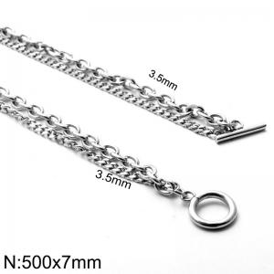 Simple and stylish stainless steel 3.5mm Cuban chain+3.5mm O-chain double-layer OT buckle necklace, chain length 50cm - KN283345-Z