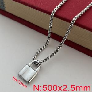 Personalized and trendy stainless steel lock pendant necklace - KN283348-Z