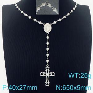 Steel hollow cross pendant, love chain, stainless steel necklace - KN284010-Z