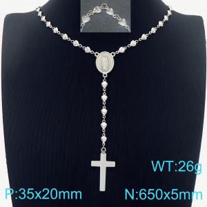 Stainless steel cross pendant with heart chain necklace - KN284012-Z