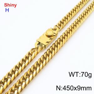 Fashionable stainless steel 450 × 9mm Cuban chain creative small circle splicing rectangular combination buckle temperament gold necklace - KN284191-Z