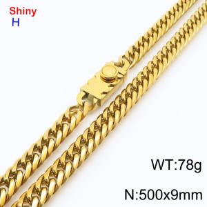Fashionable stainless steel 500 × 9mm Cuban chain creative small circle splicing rectangular combination buckle temperament gold necklace - KN284192-Z