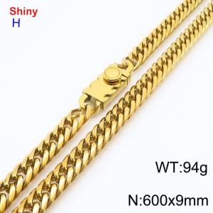 Fashionable stainless steel 600 × 9mm Cuban chain creative small circle splicing rectangular combination buckle temperament gold necklace - KN284194-Z