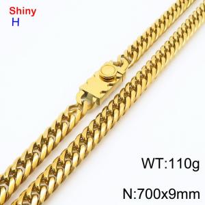 Fashionable stainless steel 700 × 9mm Cuban chain creative small circle splicing rectangular combination buckle temperament gold necklace - KN284196-Z