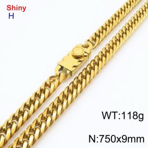 Fashionable stainless steel 750 × 9mm Cuban chain creative small circle splicing rectangular combination buckle temperament gold necklace - KN284197-Z