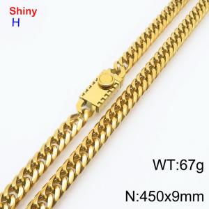 450x9mm Hip Hop Stainless Steel Men's Necklace Link Chain Gift 18k Gold Plated Curb Chain Necklaces - KN284205-Z