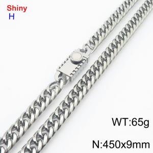 450x9mm Punk Stainless Steel Men's Necklace Chain Square Clasp Curb Chain Shiny Necklaces - KN284212-Z