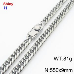 550x9mm Punk Stainless Steel Men's Necklace Chain Square Clasp Curb Chain Shiny Necklaces - KN284214-Z