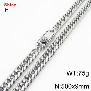 500x9mm Personality Special Square Clasp Curb Chain Shiny Necklaces Stainless Steel Chain Men's Necklace - KN284276-Z