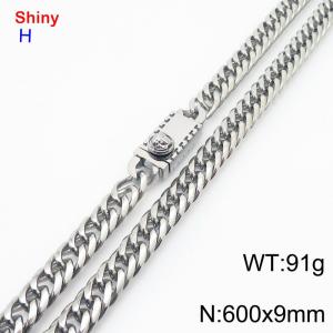 600x9mm Personality Special Square Clasp Curb Chain Shiny Necklaces Stainless Steel Chain Men's Necklace - KN284278-Z