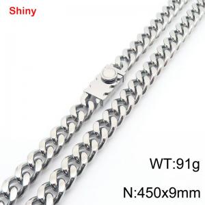 Fashionable stainless steel 450 × 9mm double-sided grinding chain creative small circle splicing rectangular combination buckle charm silver necklace - KN284289-Z