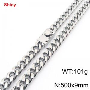 Fashionable stainless steel 500 × 9mm double-sided grinding chain creative small circle splicing rectangular combination buckle charm silver necklace - KN284290-Z