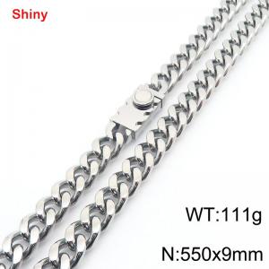 Fashionable stainless steel 550 × 9mm double-sided grinding chain creative small circle splicing rectangular combination buckle charm silver necklace - KN284291-Z