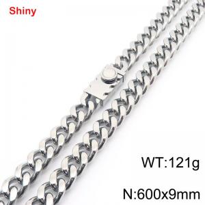 Fashionable stainless steel 600 × 9mm double-sided grinding chain creative small circle splicing rectangular combination buckle charm silver necklace - KN284292-Z