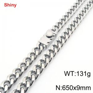 Fashionable stainless steel 650 × 9mm double-sided grinding chain creative small circle splicing rectangular combination buckle charm silver necklace - KN284293-Z