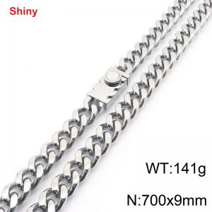 Fashionable stainless steel 700 × 9mm double-sided grinding chain creative small circle splicing rectangular combination buckle charm silver necklace - KN284294-Z