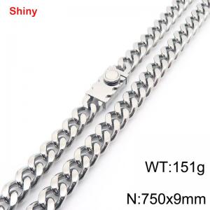 Fashionable stainless steel 750 × 9mm double-sided grinding chain creative small circle splicing rectangular combination buckle charm silver necklace - KN284295-Z