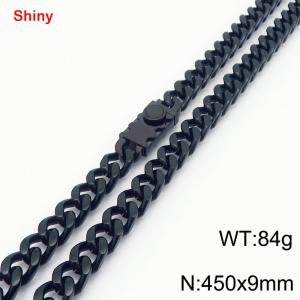 Fashionable stainless steel 450 × 9mm double-sided grinding chain creative small circle splicing rectangular combination buckle charm black necklace - KN284303-Z