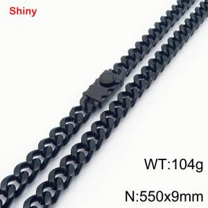 Fashionable stainless steel 550 × 9mm double-sided grinding chain creative small circle splicing rectangular combination buckle charm black necklace - KN284305-Z
