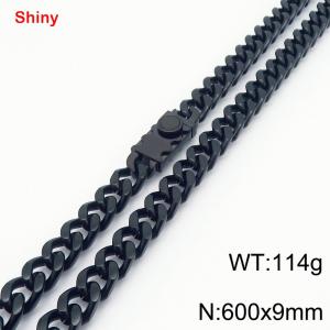 Fashionable stainless steel 600 × 9mm double-sided grinding chain creative small circle splicing rectangular combination buckle charm black necklace - KN284306-Z