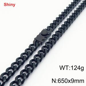 Fashionable stainless steel 650 × 9mm double-sided grinding chain creative small circle splicing rectangular combination buckle charm black necklace - KN284307-Z