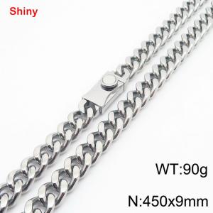 Fashionable stainless steel 450 × 9mm double-sided grinding chain creative small circle splicing rectangular combination buckle charm silver necklace - KN284317-Z