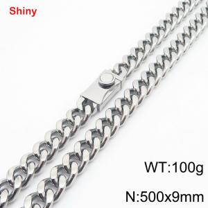 Fashionable stainless steel 500 × 9mm double-sided grinding chain creative small circle splicing rectangular combination buckle charm silver necklace - KN284318-Z