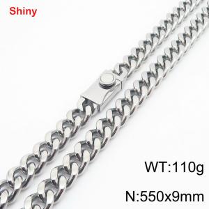 Fashionable stainless steel 550 × 9mm double-sided grinding chain creative small circle splicing rectangular combination buckle charm silver necklace - KN284319-Z