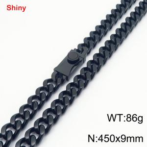 Fashionable stainless steel 450 × 9mm double-sided grinding chain creative small circle splicing rectangular combination buckle charm black necklace - KN284324-Z