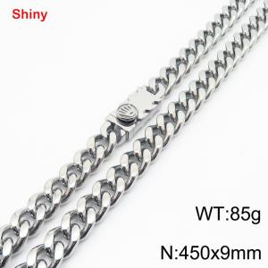 450X9mm Stainless Steel Decor Clasp Cuban Necklace - KN284359-Z