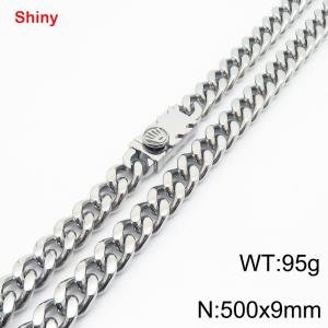 500X9mm Stainless Steel Decor Clasp Cuban Necklace - KN284360-Z