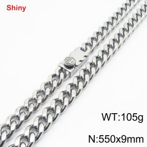 550X9mm Stainless Steel Decor Clasp Cuban Necklace - KN284361-Z