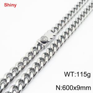 600X9mm Stainless Steel Decor Clasp Cuban Necklace - KN284362-Z