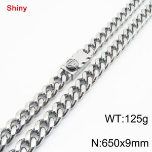 650X9mm Stainless Steel Decor Clasp Cuban Necklace - KN284363-Z