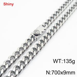 700X9mm Stainless Steel Decor Clasp Cuban Necklace - KN284364-Z