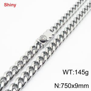 750X9mm Stainless Steel Decor Clasp Cuban Necklace - KN284365-Z