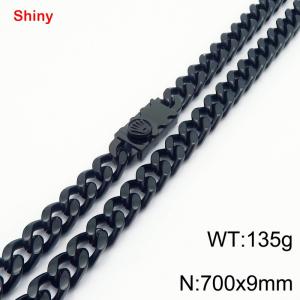 700X9mm Black-Plated Stainless Steel Decor Clasp Cuban Necklace - KN284371-Z