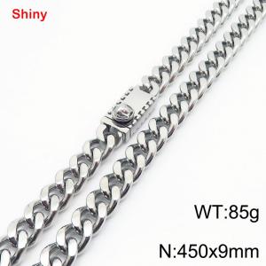 450X9mm Stainless Steel Ornament Clasp Cuban Necklace - KN284380-Z