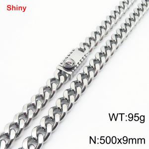 500X9mm Stainless Steel Ornament Clasp Cuban Necklace - KN284381-Z