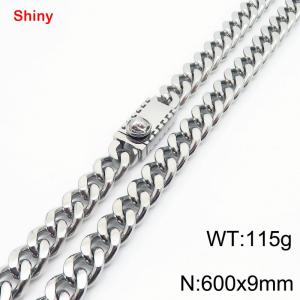 600X9mm Stainless Steel Ornament Clasp Cuban Necklace - KN284383-Z