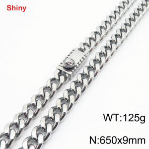 650X9mm Stainless Steel Ornament Clasp Cuban Necklace - KN284384-Z