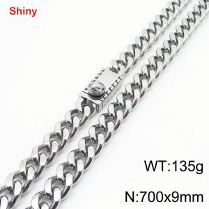 700X9mm Stainless Steel Ornament Clasp Cuban Necklace - KN284385-Z