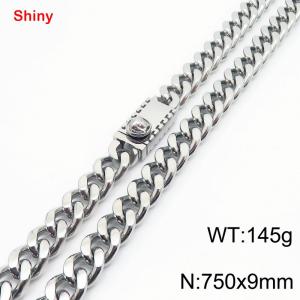 750X9mm Stainless Steel Ornament Clasp Cuban Necklace - KN284386-Z