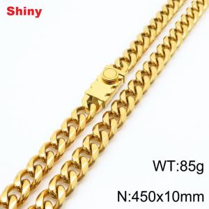 10 * 450mm fashionable stainless steel polished Cuban chain square buckle necklace - KN284499-Z