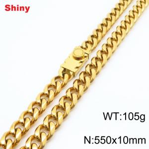 10 * 550mm fashionable stainless steel polished Cuban chain square buckle necklace - KN284501-Z