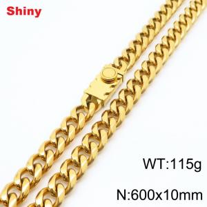 10 * 600mm fashionable stainless steel polished Cuban chain square buckle necklace - KN284502-Z