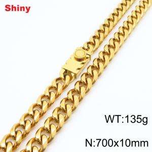 10 * 700mm fashionable stainless steel polished Cuban chain square buckle necklace - KN284504-Z