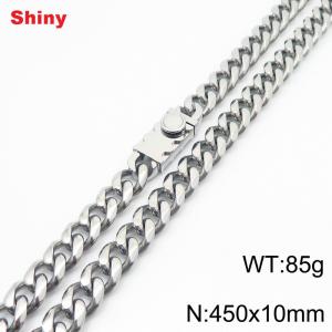10 * 450mm fashionable stainless steel polished Cuban chain square buckle necklace - KN284506-Z